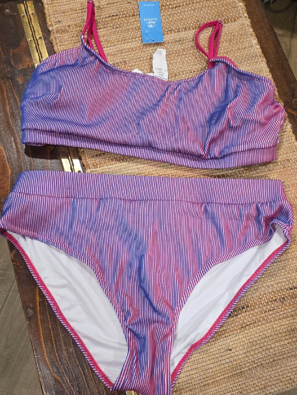 Cupshe Pink & Blue Micro-Stripe Two-Piece Bikini Set